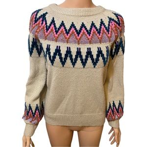 Maurices Teal Fair Isle Long Sleeve Pullover Sweater Cozy Classic Tan Top